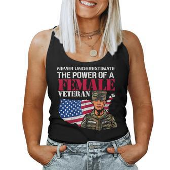 Never Underestimate The Power Of Female Veteran Cool Amazing Gift For Womens Women Tank Top Basic Casual Daily Weekend Graphic - Seseable
