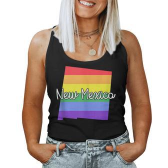 New Mexico Gay Pride Parade State Map Rainbow Flag Script Women Tank Top | Mazezy