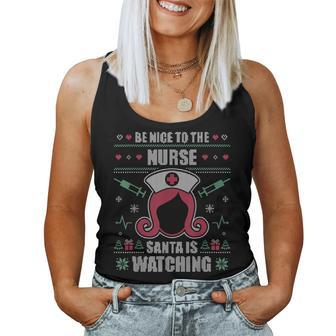 Be Nice To The Nurse Ugly Christmas Sweater Rn Nursing X-Mas Women Tank Top - Thegiftio UK