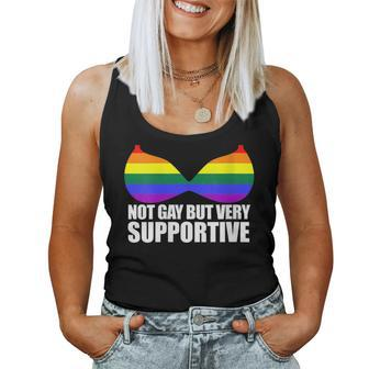 Not Gay But Very Supportive Lgbt Straight Ally Bra Meme Women Tank Top | Mazezy
