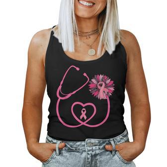 Nurse Sunflower Pink Ribbon Breast Cancer Awareness Women Tank Top - Seseable