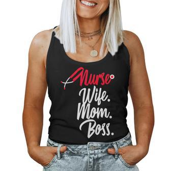 Nurse Wife Mom Boss Retro Nurse Sayings Quotes Nursing Women Tank Top | Mazezy