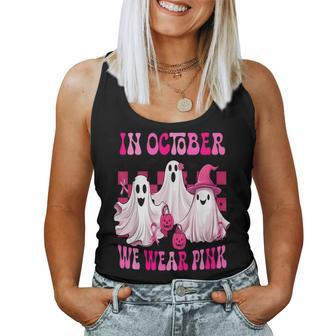 In October We Wear Pink Breast Cancer Ghost Halloween Women Tank Top - Monsterry