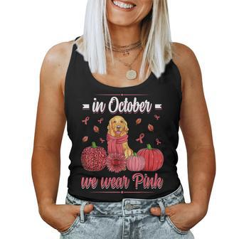 In October We Wear Pink Golden Retriever Breast Cancer For Women Women Tank Top | Mazezy