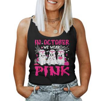 In October We Wear Pink Nurse Ghost Halloween Breast Cancer Women Tank Top - Monsterry DE