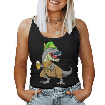 Oktoberfest T Rex Dinosaur Beer Pretzel Women Tank Top | Mazezy