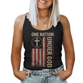 One Nation Under God Flag 4Th Of July Patriotic Christian Women Tank Top | Mazezy