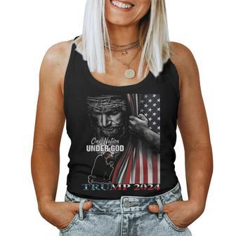 One Nation Under God Trump 2024 God American Flag Women Tank Top - Monsterry