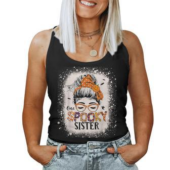 One Spooky Sister Bleached Halloween Sister Women Tank Top - Monsterry