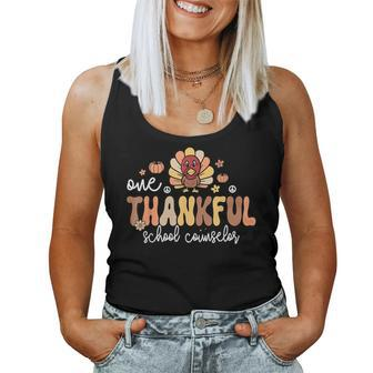 One Thankful School Counselor Groovy Thanksgiving Counselor Women Tank Top - Monsterry