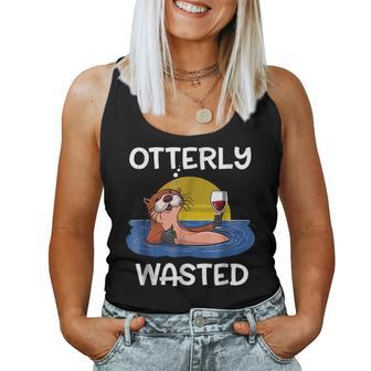 Otter Wine Drinking Party Otterly Wasted Joke Drinking s Women Tank Top | Mazezy