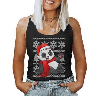 Panda Santa Hat Scarf Ugly Christmas Sweater Holiday Women Tank Top - Monsterry