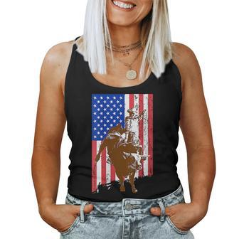 Patriotic American Flag Rodeo Bull Riding Humor Patriotic Women Tank Top | Mazezy