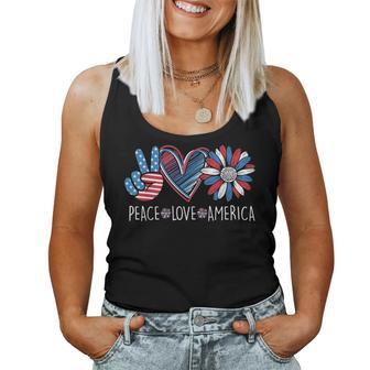 Peace Love America Daisy 4Th July Patriotic Us American Flag Women Tank Top | Mazezy