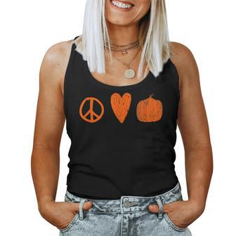 Peace Love Pumpkins Halloween Fall October Halloween Women Tank Top | Mazezy
