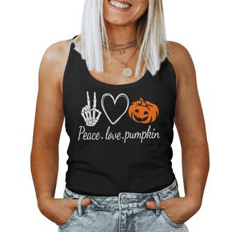 Peace Love And Pumpkins Halloween Heart Fall Girls Kids Halloween Women Tank Top | Mazezy