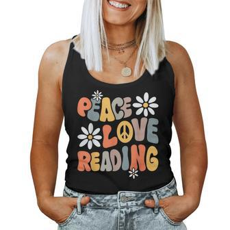 Peace Love Reading Groovy Bookworm Book Nerd Reading Teacher For Teacher Women Tank Top | Mazezy