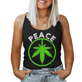 Peace Sign Weed Cannabis Marijuana Love Dad Mom Uncle Women Tank Top | Mazezy