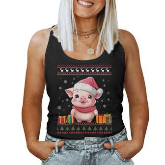 Pig Christmas Santa Hat Ugly Christmas Sweater Women Tank Top | Mazezy