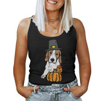 Pilgrim Beagle Pumpkin Leaf Thanksgiving Fall Halloween Dog Halloween Women Tank Top | Mazezy