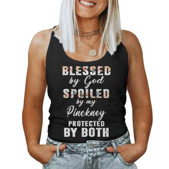 Pinckney Name Gift Blessed By God Spoiled By My Pinckney Women Tank Top Weekend Graphic - Seseable