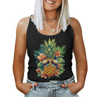 Pineapple Sunglasses Fruit Hawaii Aloha Hawaiian Women Tank Top | Mazezy