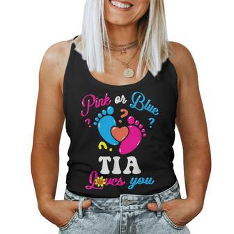 Pink Or Blue Tia Loves You Baby Gender Reveal Party Auntie Women Tank Top - Seseable