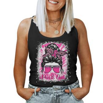 Pink Out Football Mom Messy Bun Tackle Breast Cancer Warrior Women Tank Top - Monsterry CA