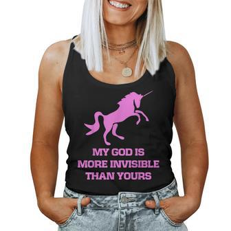 Pink Unicorn My God Is More Invisible Than Yours Women Tank Top Basic Casual Daily Weekend Graphic - Thegiftio UK