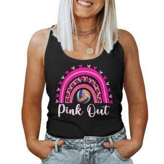 Pink Out Volleyball Lover Rainbow Breast Cancer Awareness Women Tank Top - Thegiftio UK