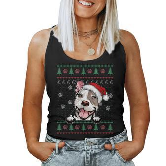 Pitbull Christmas Ugly Sweater Pit Bull Lover Xmas Women Tank Top - Seseable