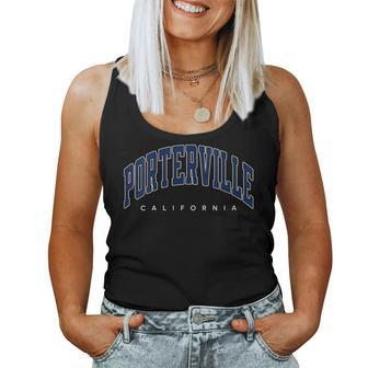 Porterville California Ca Varsity Style Navy Text Women Tank Top | Mazezy
