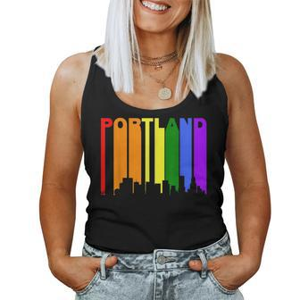 Portland Oregon Lgbtq Gay Pride Rainbow Skyline Women Tank Top | Mazezy
