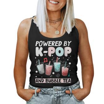 Powered By Kpop And Bubble Tea - Korean - Cute Boba Milk Tea Women Tank Top | Mazezy