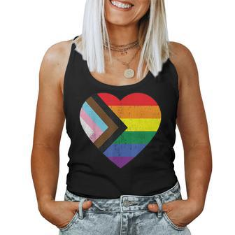 Progress Pride Flag Rainbow Heart Vintage Retro Love Lgbt Women Tank Top | Mazezy