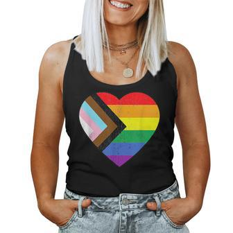 Progress Pride Flag Rainbow Heart Vintage Retro Love Lgbt Women Tank Top Basic Casual Daily Weekend Graphic - Seseable