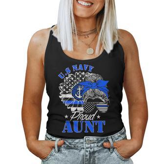 Proud Coast Guard Aunt Us Navy Mother Messy Bun Hair Women Tank Top | Mazezy
