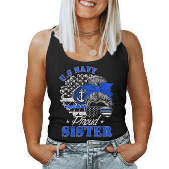 Proud Coast Guard Sister Us Navy Mother Messy Bun Hair For Sister Women Tank Top | Mazezy