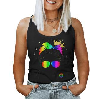 Proud Mom Messy Bun Rainbow Flag Lgbt Mom Gay Pride Lgbtq Women Tank Top | Mazezy