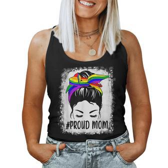 Proud Mom Messy Hair Bun Lgbtq Rainbow Flag Gay Pride Ally Women Tank Top | Mazezy