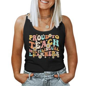 Proud To Teach Multilingual Learners Maestra Spanish Groovy Women Tank Top - Monsterry