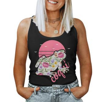 Puerto Rico Coqui Frog Floral Graphic Women Tank Top Weekend Graphic - Seseable
