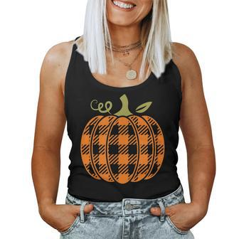 Pumpkin Fall Cute Buffalo Plaid Gingham Halloween Baseball Halloween Women Tank Top | Mazezy