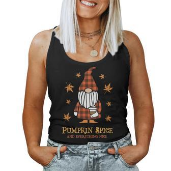 Pumpkin Spice And Everything Nice Fall Gnome Drinking Coffee Drinking s Women Tank Top | Mazezy