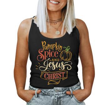 Pumpkin Spice And Jesus Christ Fall Colors Pumpkin Coffee For Coffee Lovers Women Tank Top | Mazezy