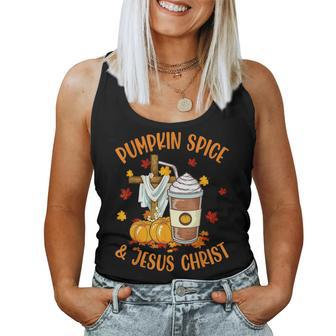 Pumpkin Spice And Jesus Christ Coffee Lovers Women Tank Top - Seseable