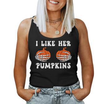 I Like Her Pumpkins Groovy Matching Couple Halloween Women Tank Top | Mazezy