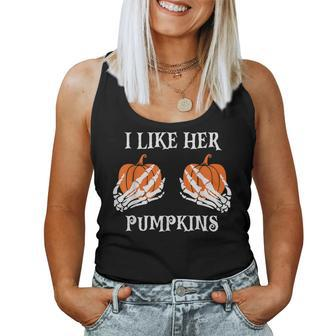 I Like Her Pumpkins Halloween Couple Custome Women Tank Top - Seseable
