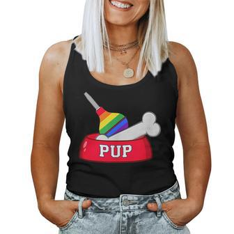 Pup Dog Bowl With Dog Bone And Rainbow Pride Bulb Women Tank Top | Mazezy