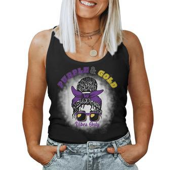Purple & Gold Vibes Only Bleached Messy Bun High School Women Tank Top - Monsterry